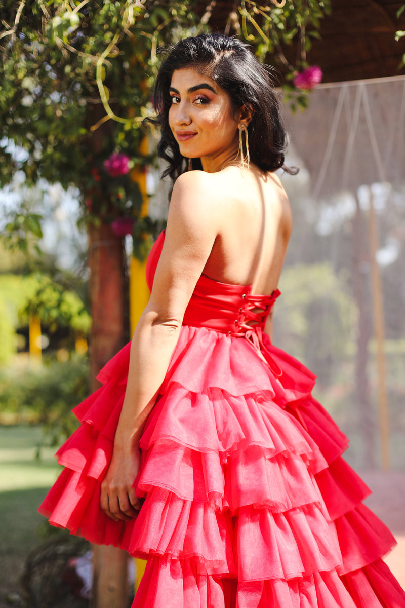 Mini Red Tulle Dress, Tulle Dress, Red Corset Tulle Dress, Tutu Dress,  Layered Dress, Flared Ruffle Dress, Mini Dress, Furbelow Dress 