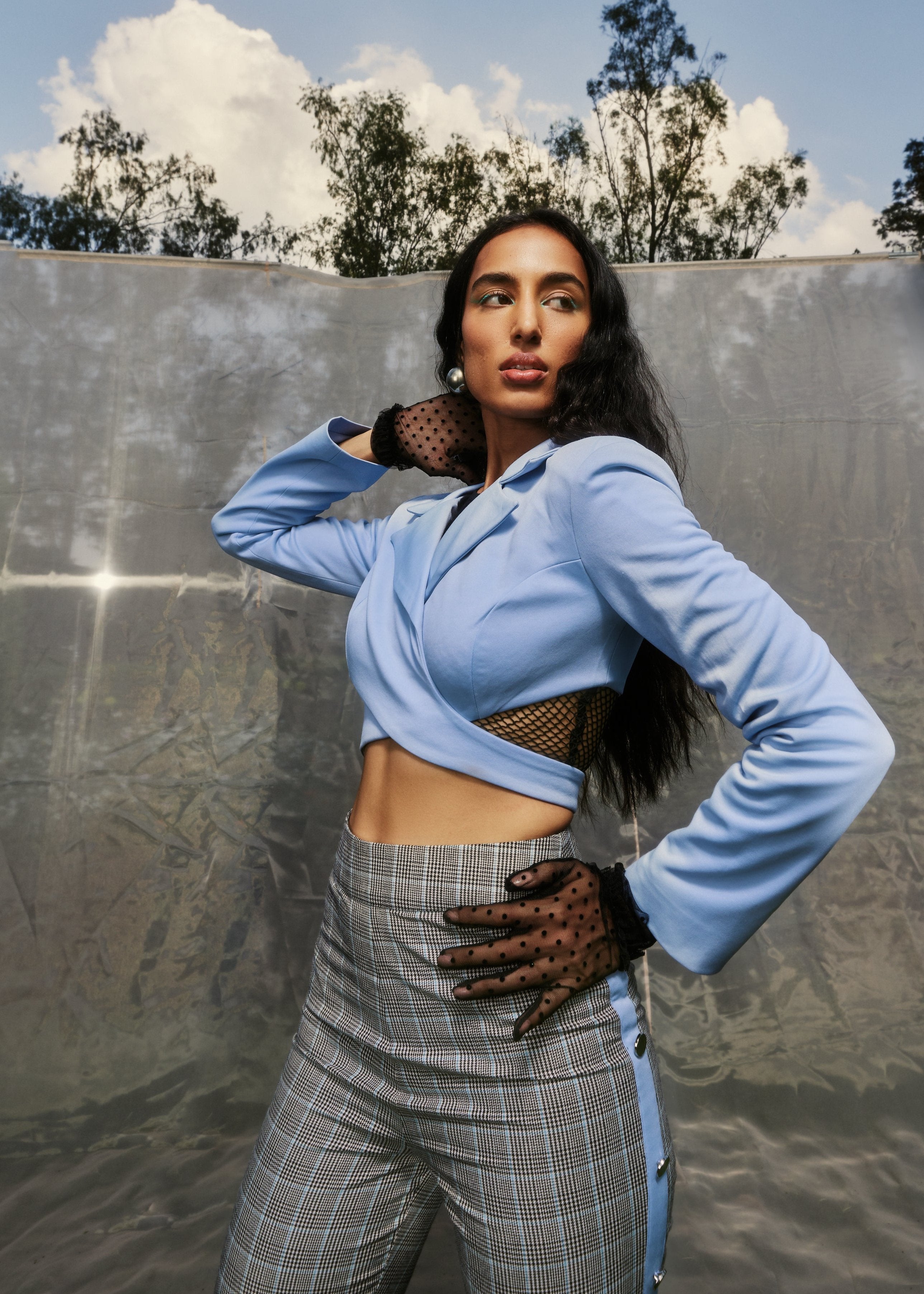 Buy Blue Blazer and Embellished Pant Set