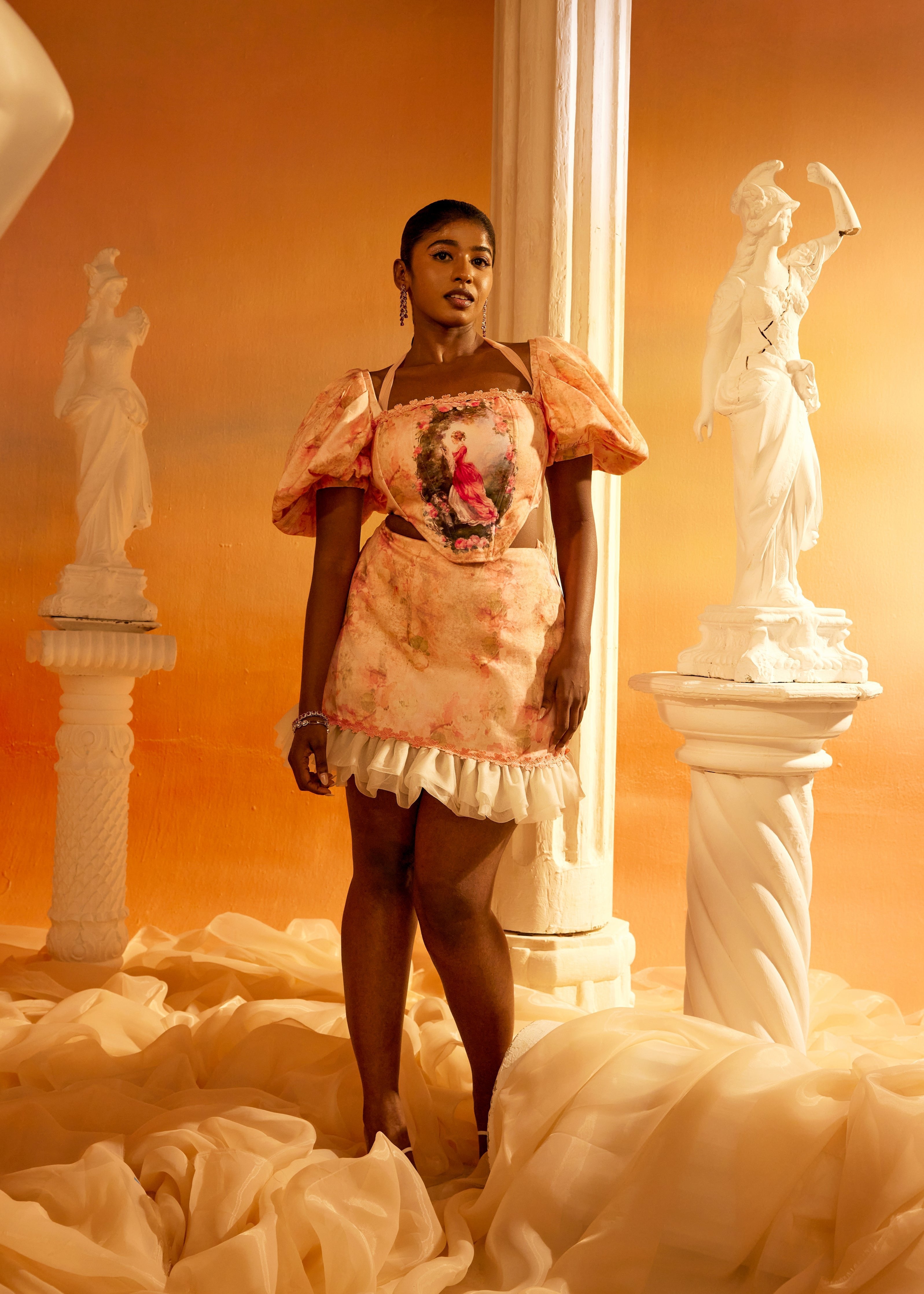 Buy Pink Vintage Print Corset Set