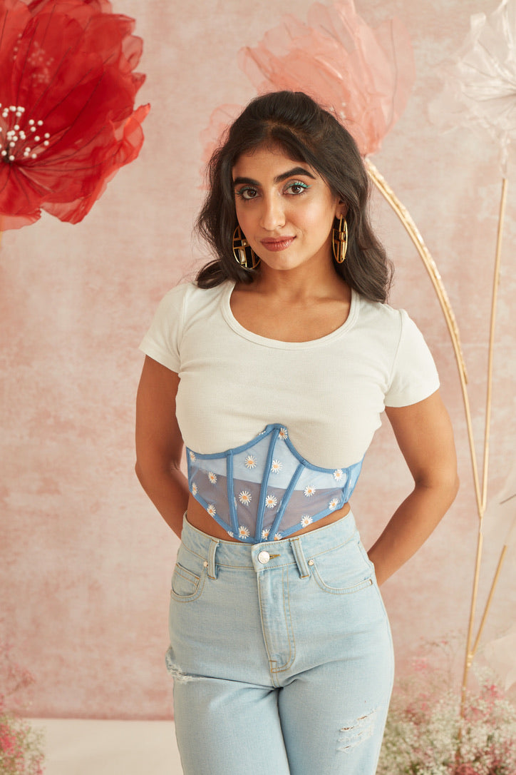 Daisy Blue Embroidered Underbust Corset Belt – Lea Clothing Co.
