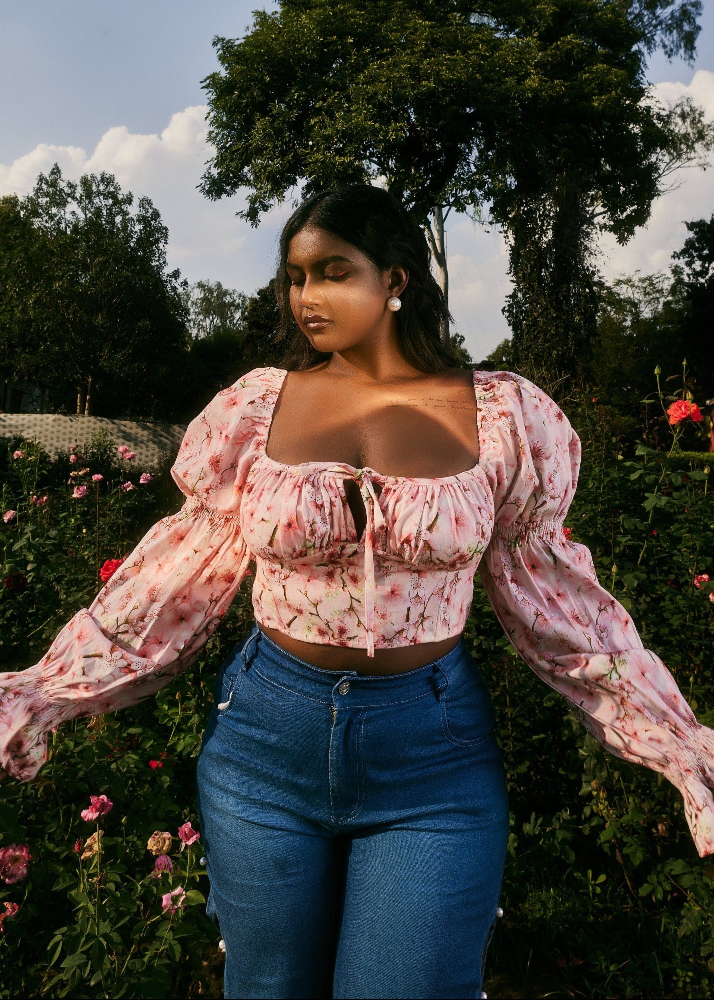 Calliope Pink Floral Print Corset featuring a delicate floral pattern in shades of pink on a corset-style design