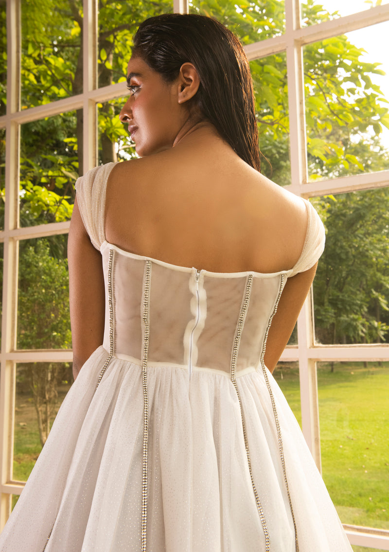 Suzanne White Rhinestone Embroidered Corset Dress – Lea Clothing Co.