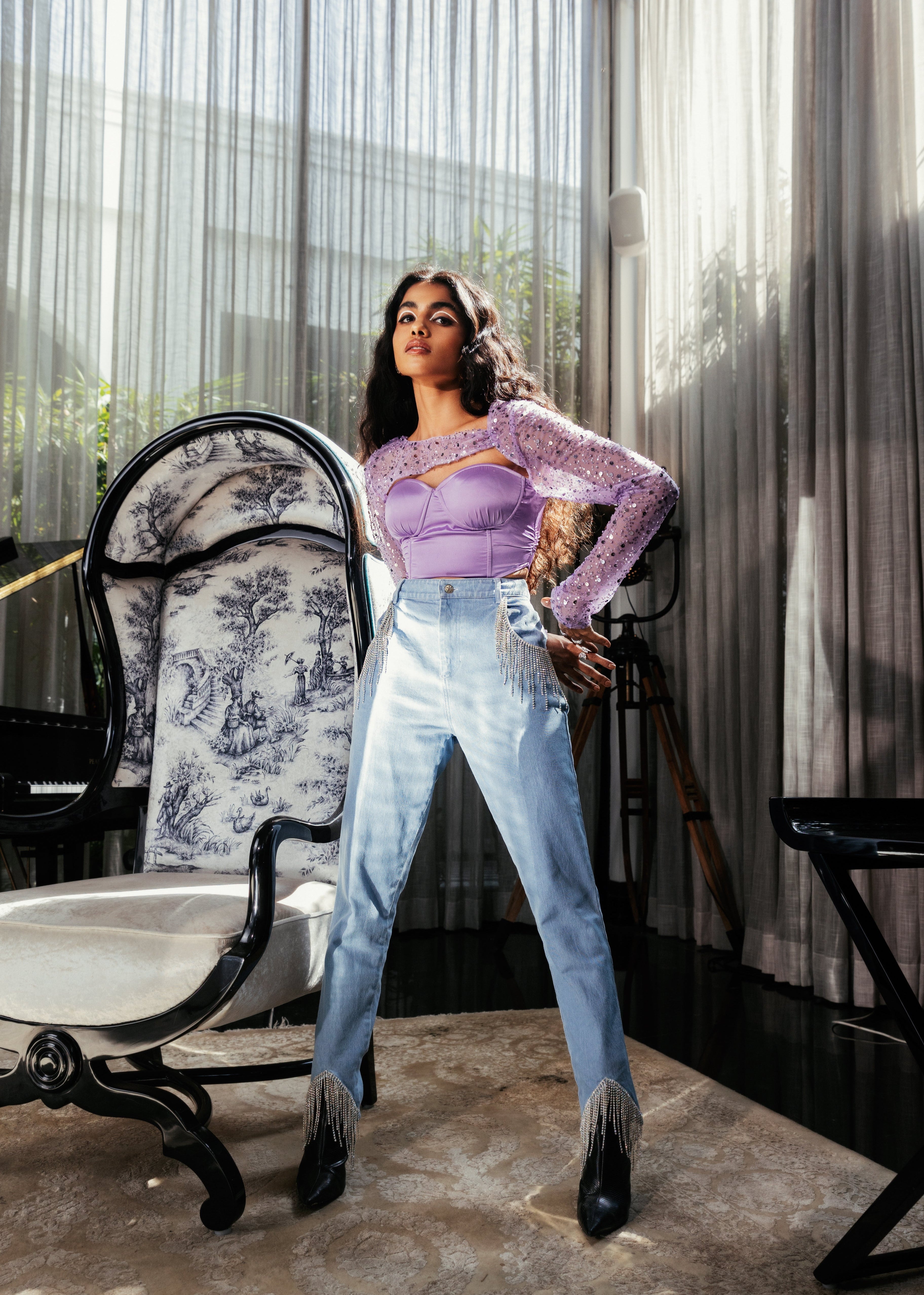 Esme Lavender Embroidered Bustier Corset