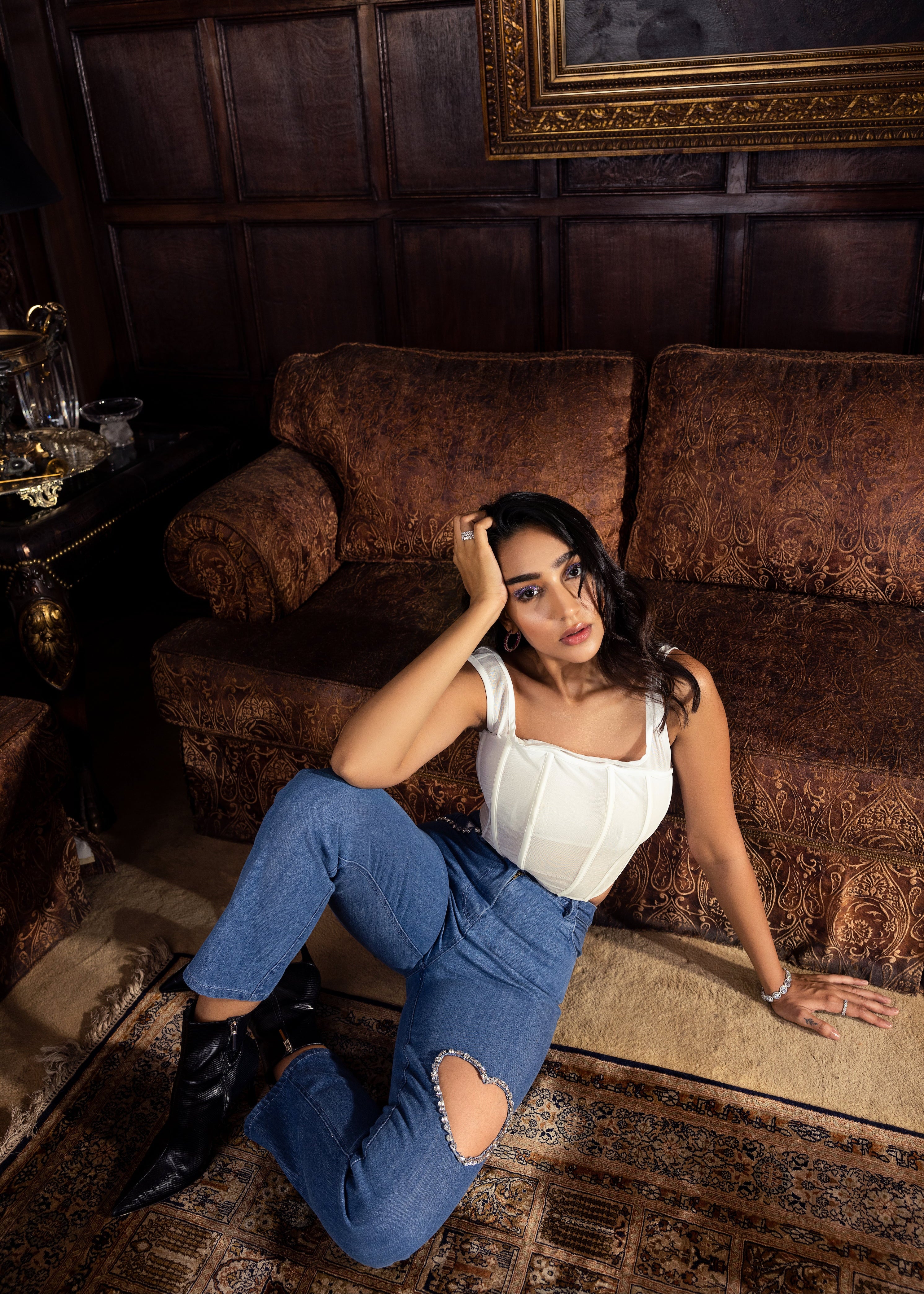 Evie Heart Rhinestone Embroidered Jeans
