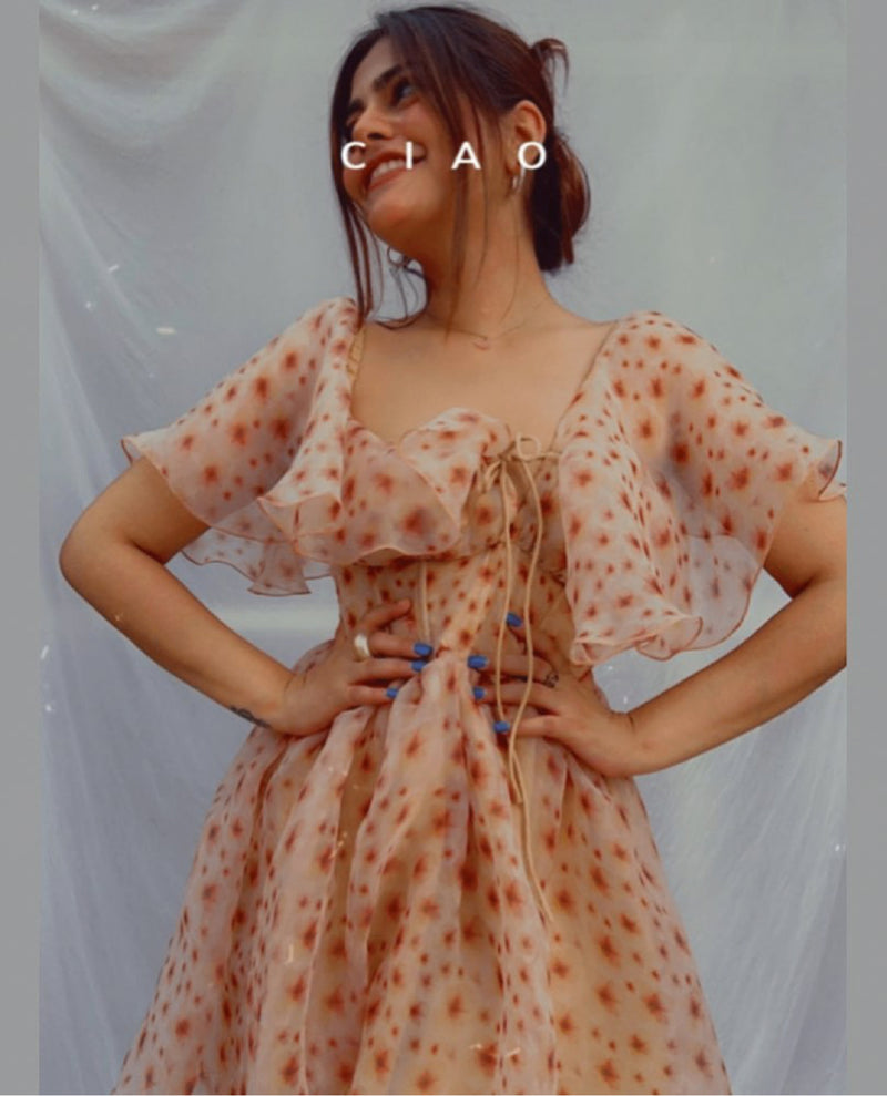 Elise Floral Off-the-Shoulder Organza Corset Dress