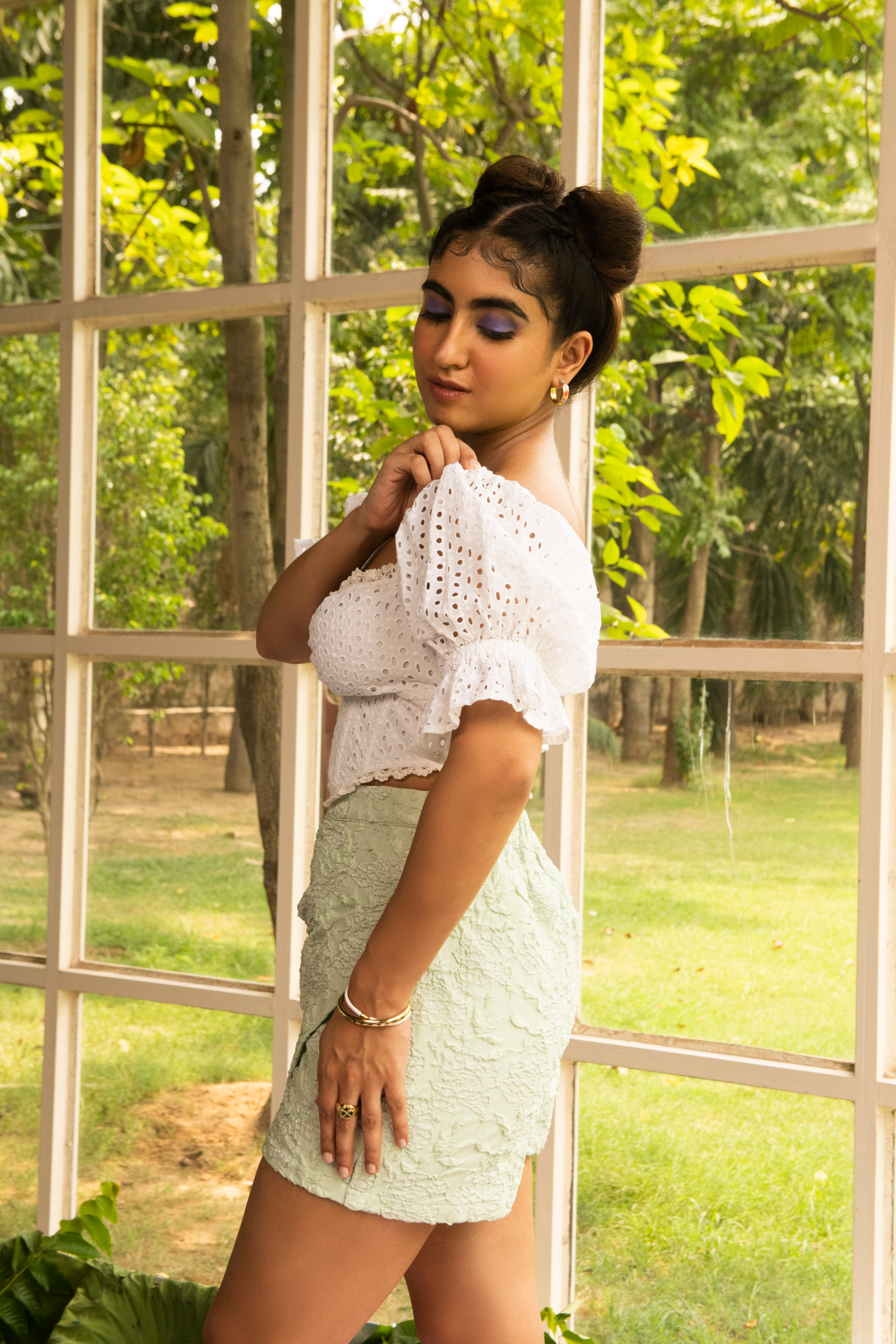 Kimberly White Schiffli Corset Top
