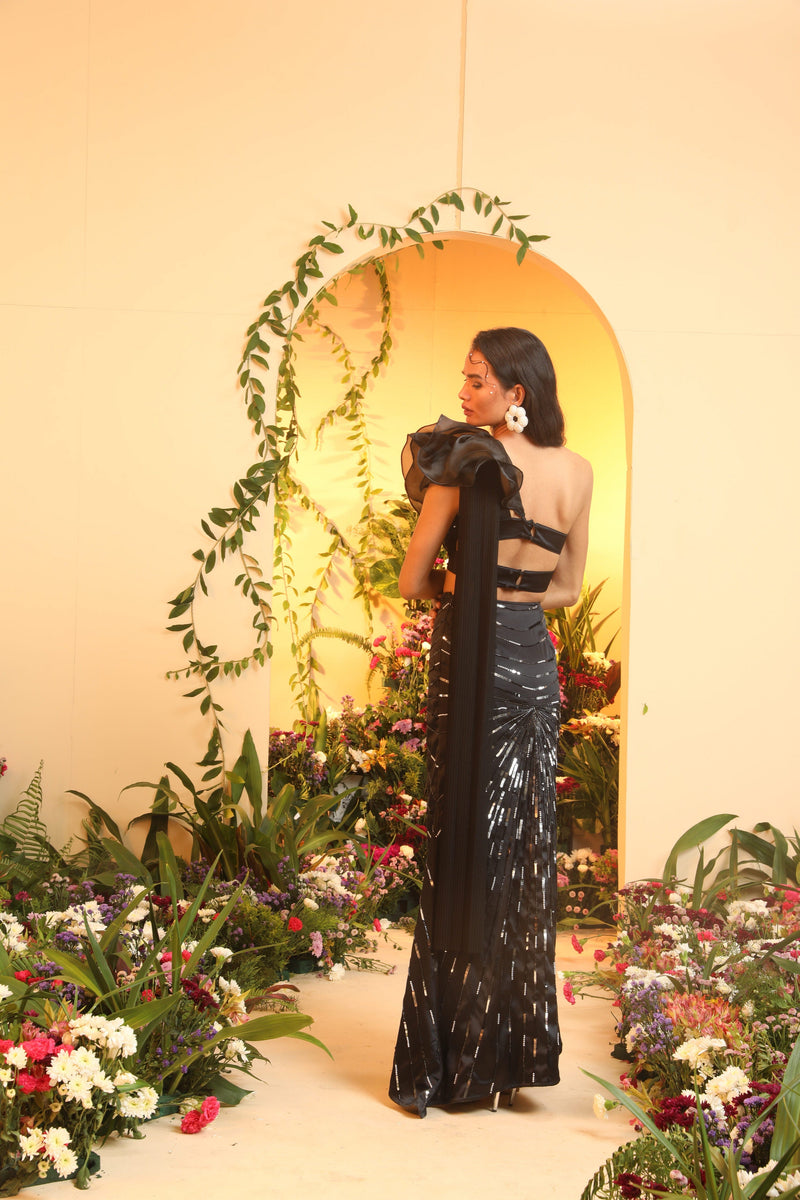 Mayra Black Hand Embroidered Saree Gown