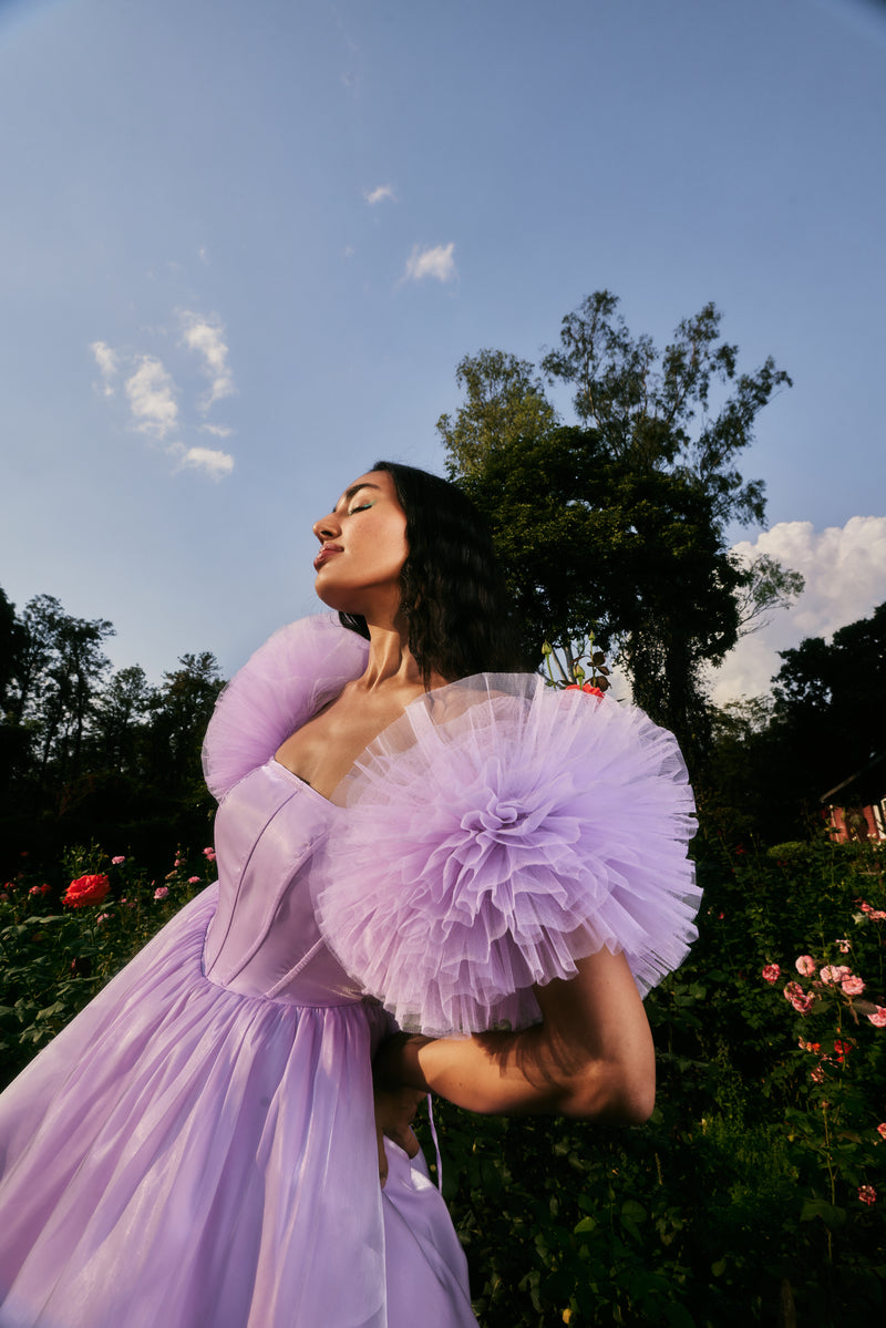 Carissa Lavender Shimmer Organza Corset Dress