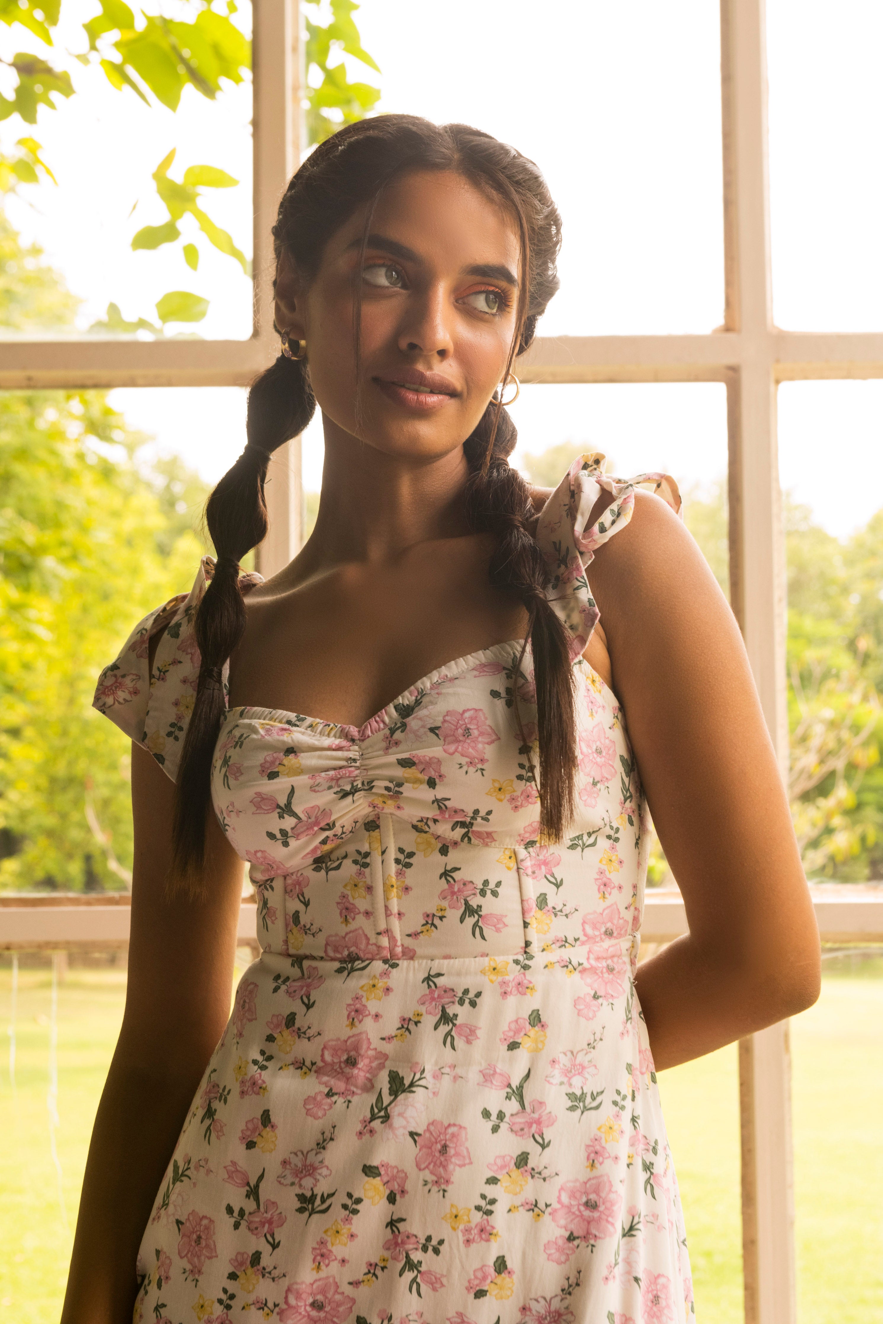 Noelle Floral Printed Midi Corset Dress
