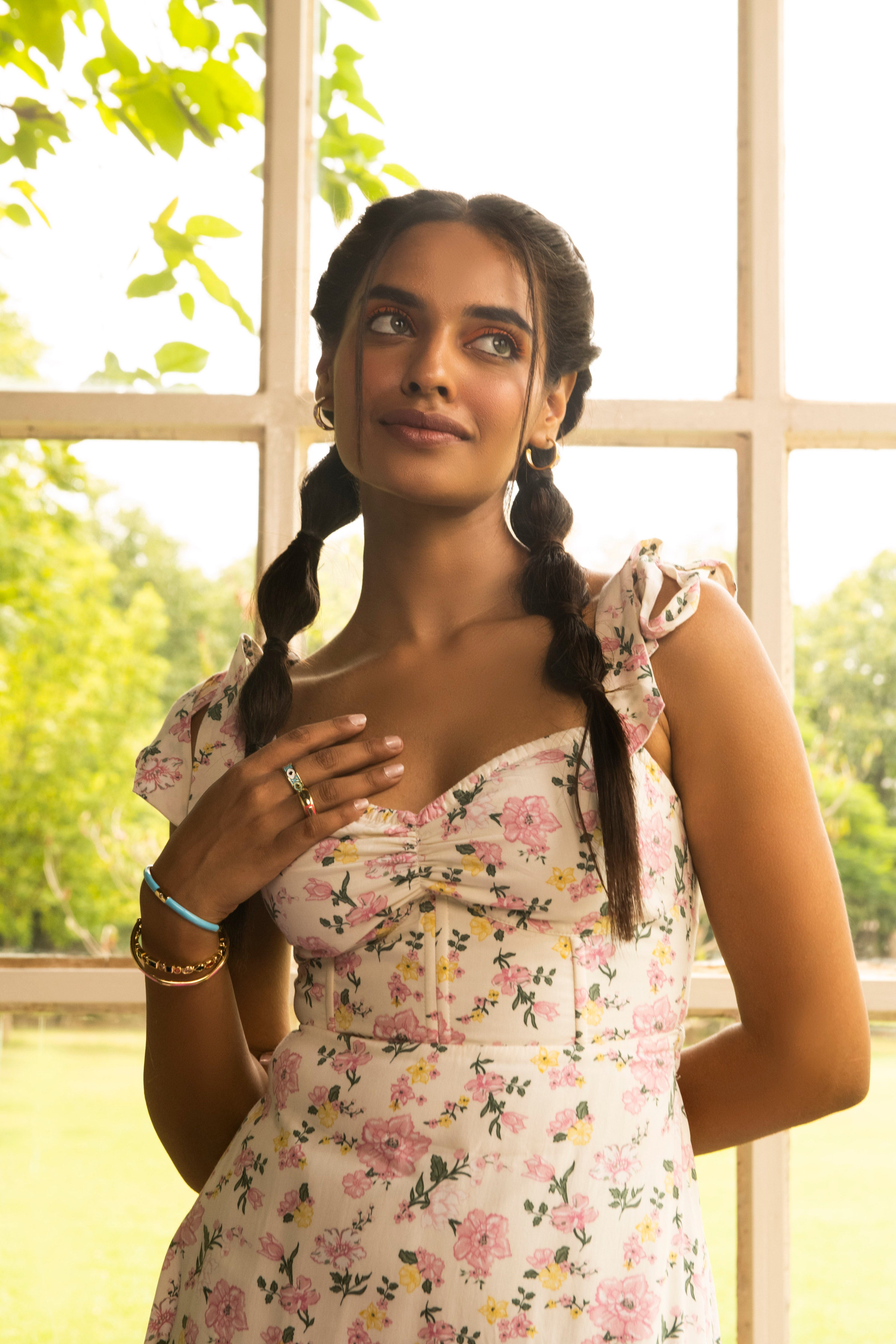 Noelle Floral Printed Midi Corset Dress
