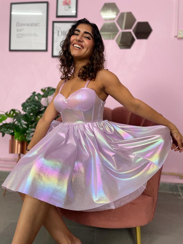 Gaia Lavender Lurex Corset Mini Dress