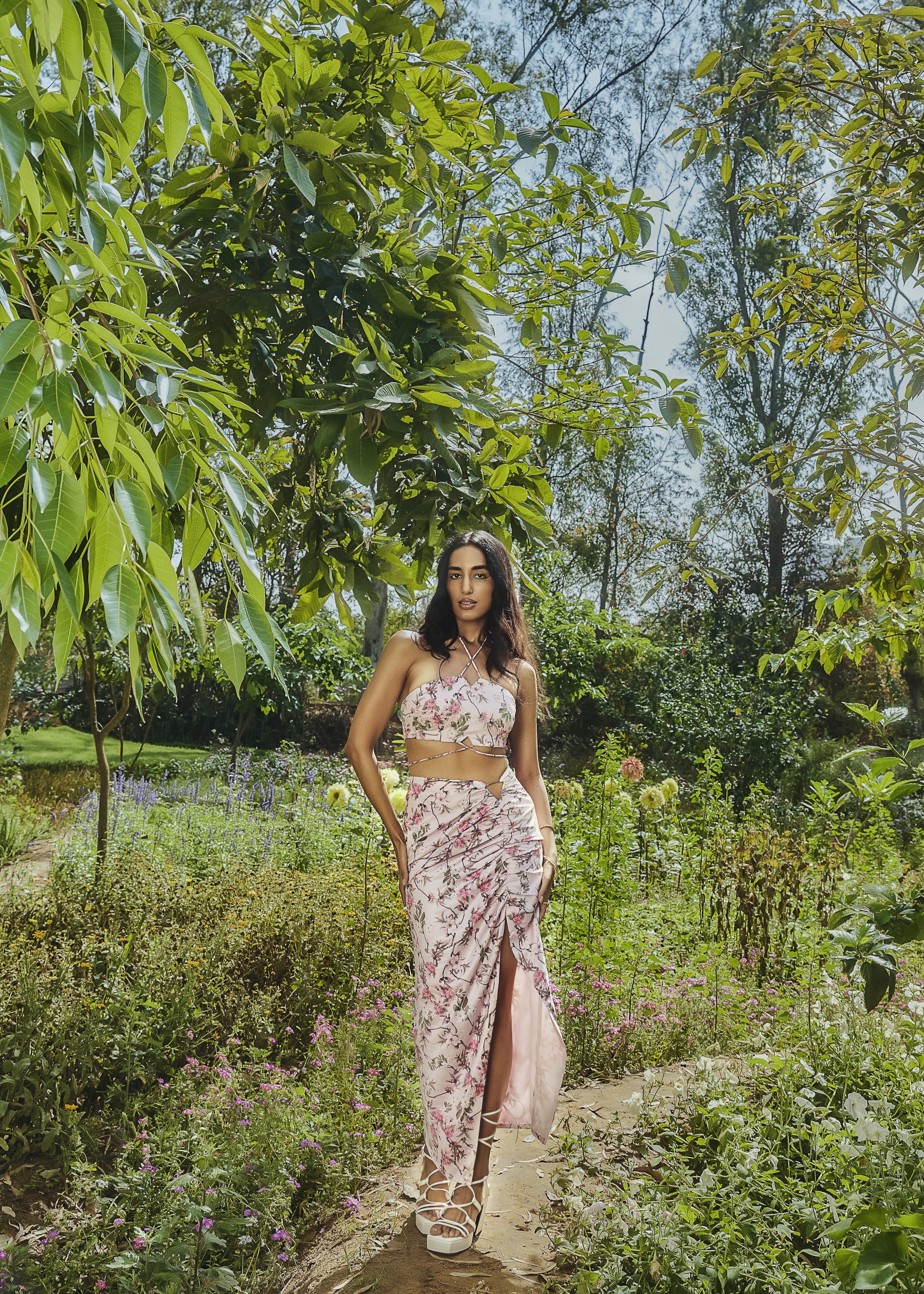 Phoebe Pink Floral Embellished Tie Coord Set with floral embellishments and a chic tie detail in a soft pink hue