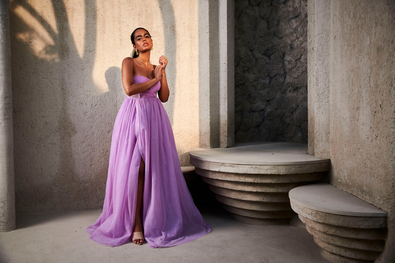 Lavender chiffon gown