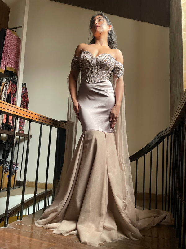 Lucia Hand-Embroidered Trumpet Corset Gown