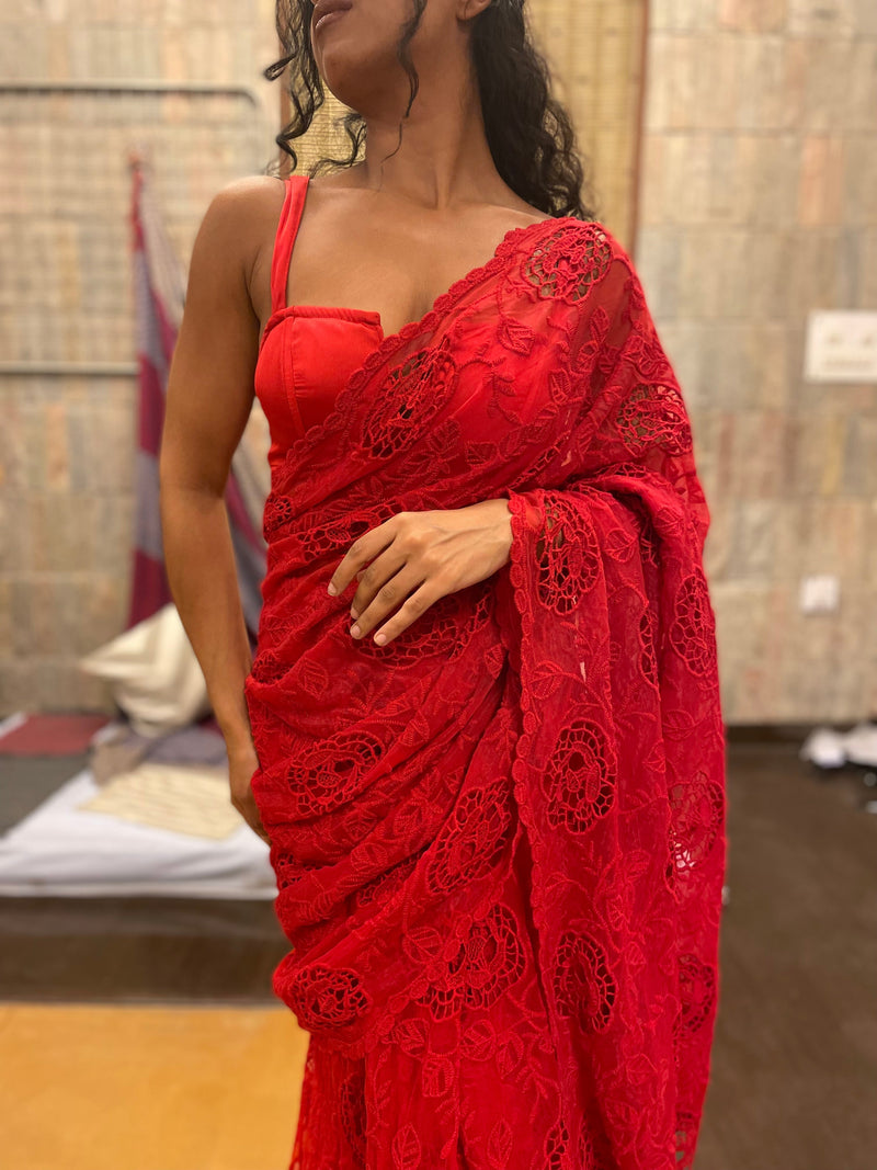 Floral Embroidered Pre-Stitched Saree