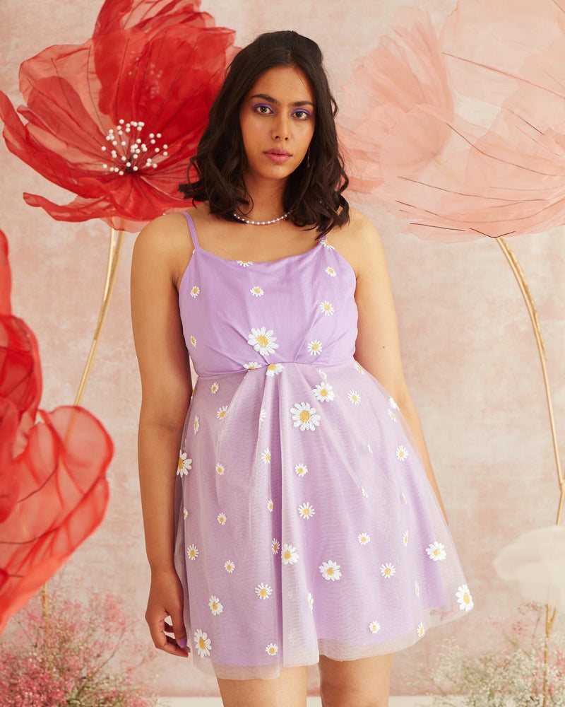 Lila Lavender Daisy Corset Mini Dress