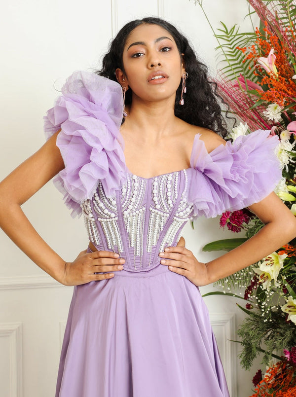 Leila Lavender Ruffle Sleeve Hand Embroidered Corset Blouse