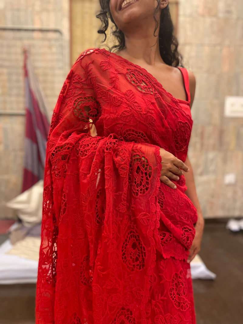 Floral Embroidered Pre-Stitched Saree
