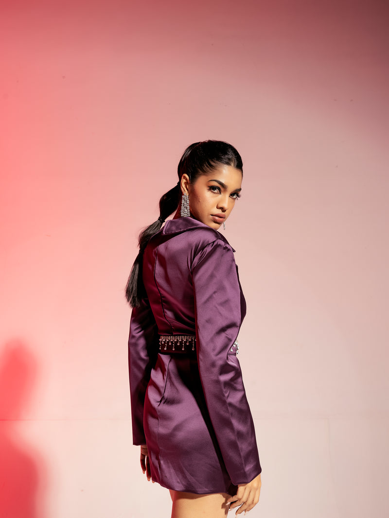 Rafaela Purple Satin Blazer Corset Dress