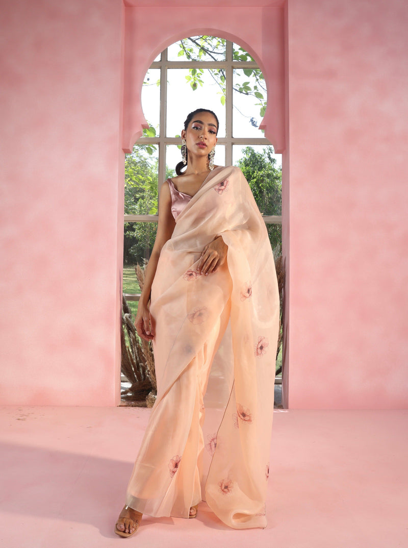 Floral Organza Pre-Stitched Saree and BlouseFloral Organza Pre-Stitched Saree and Blouse