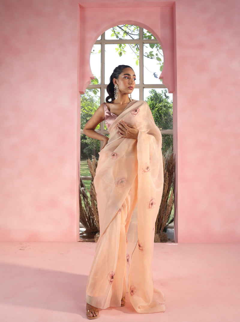 Floral Organza Pre-Stitched Saree and Blouse