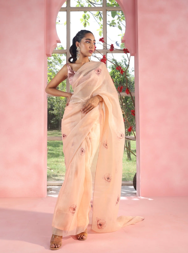 Yasmika and Aimiah Floral Organza Pre-Stitched Saree and Blouse