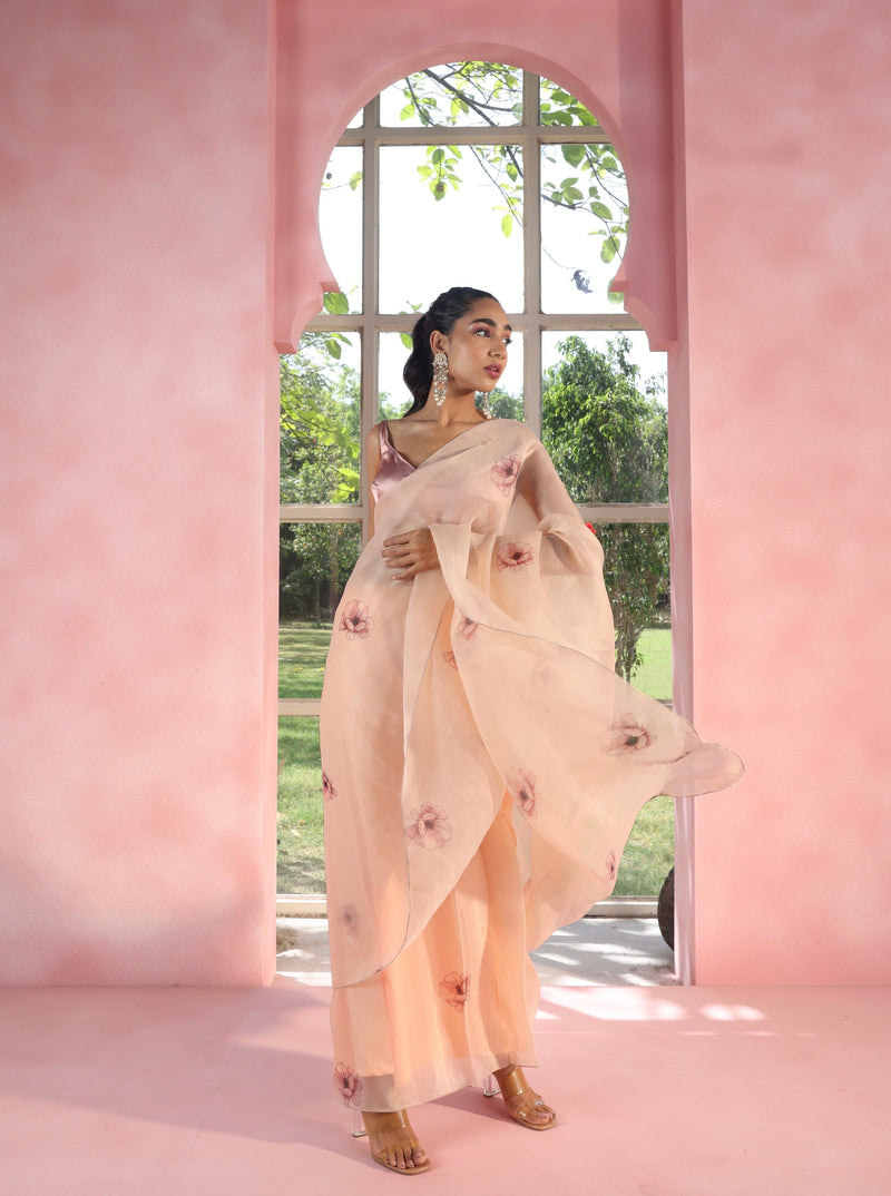 Yasmika and Aimiah Floral Organza Pre-Stitched Saree and Blouse