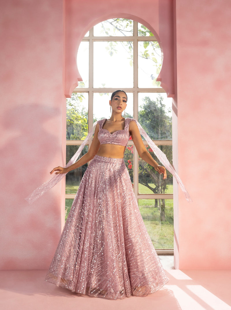 Nohreen and Noora Lavender Embroidered Sequin Lehenga Set